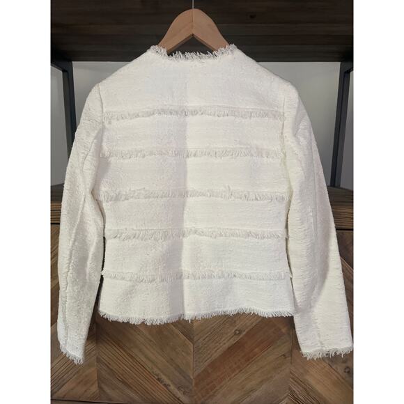 Rebecca Taylor Tweed Fringe Crop Zip Blazer White Sz 2 - Picture 5 of 7